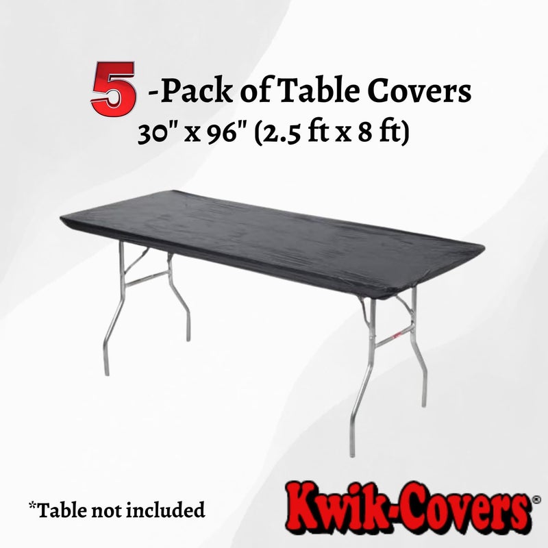 Kwik-Covers 8' Rectangle Plastic Table Covers 30" x 96", Bundle of 5 (Black) - Image 2
